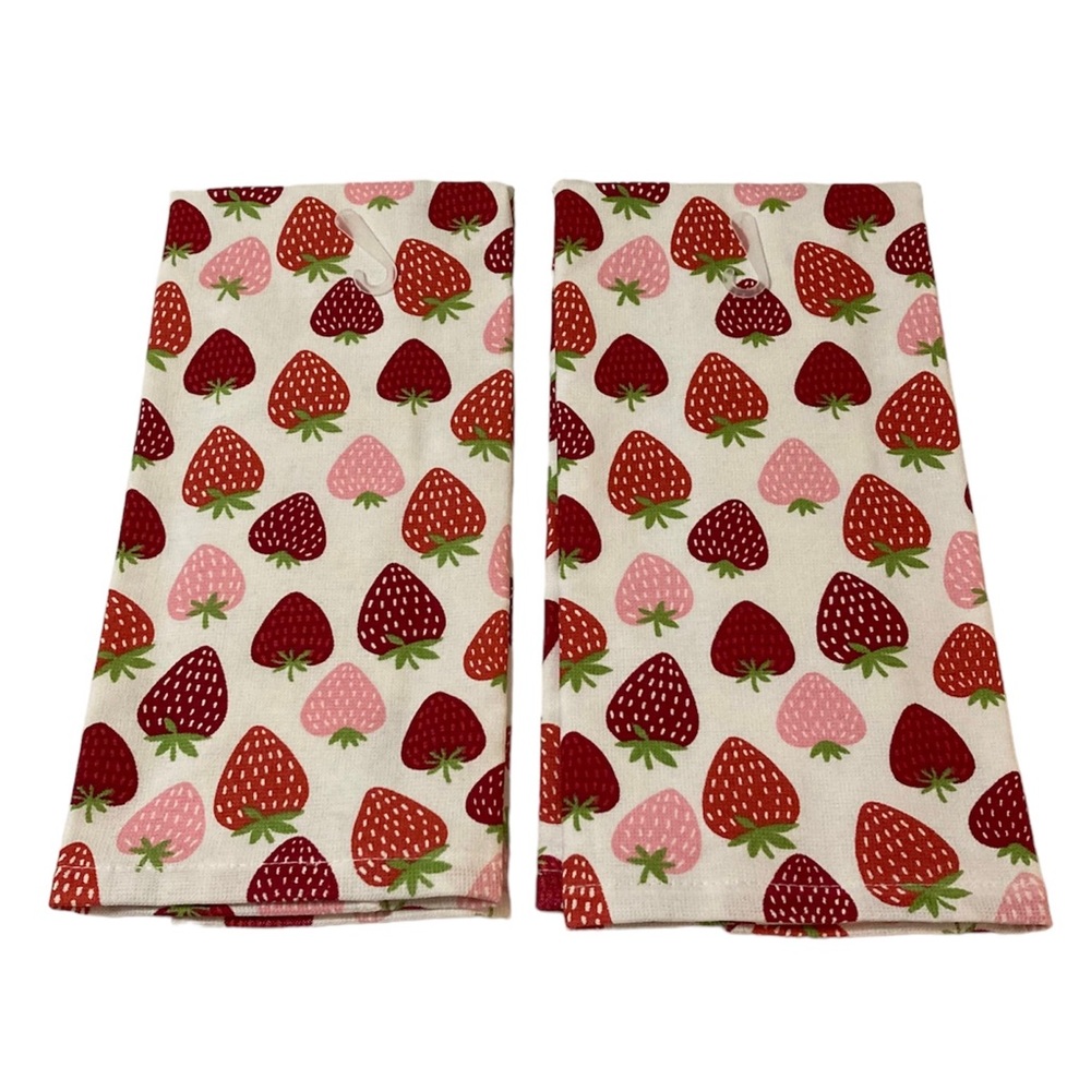 2 Everyday Living 2-in-1 Dual Kitchen Towels Strawberries 100% Cotton NWT - Picture 2 of 4